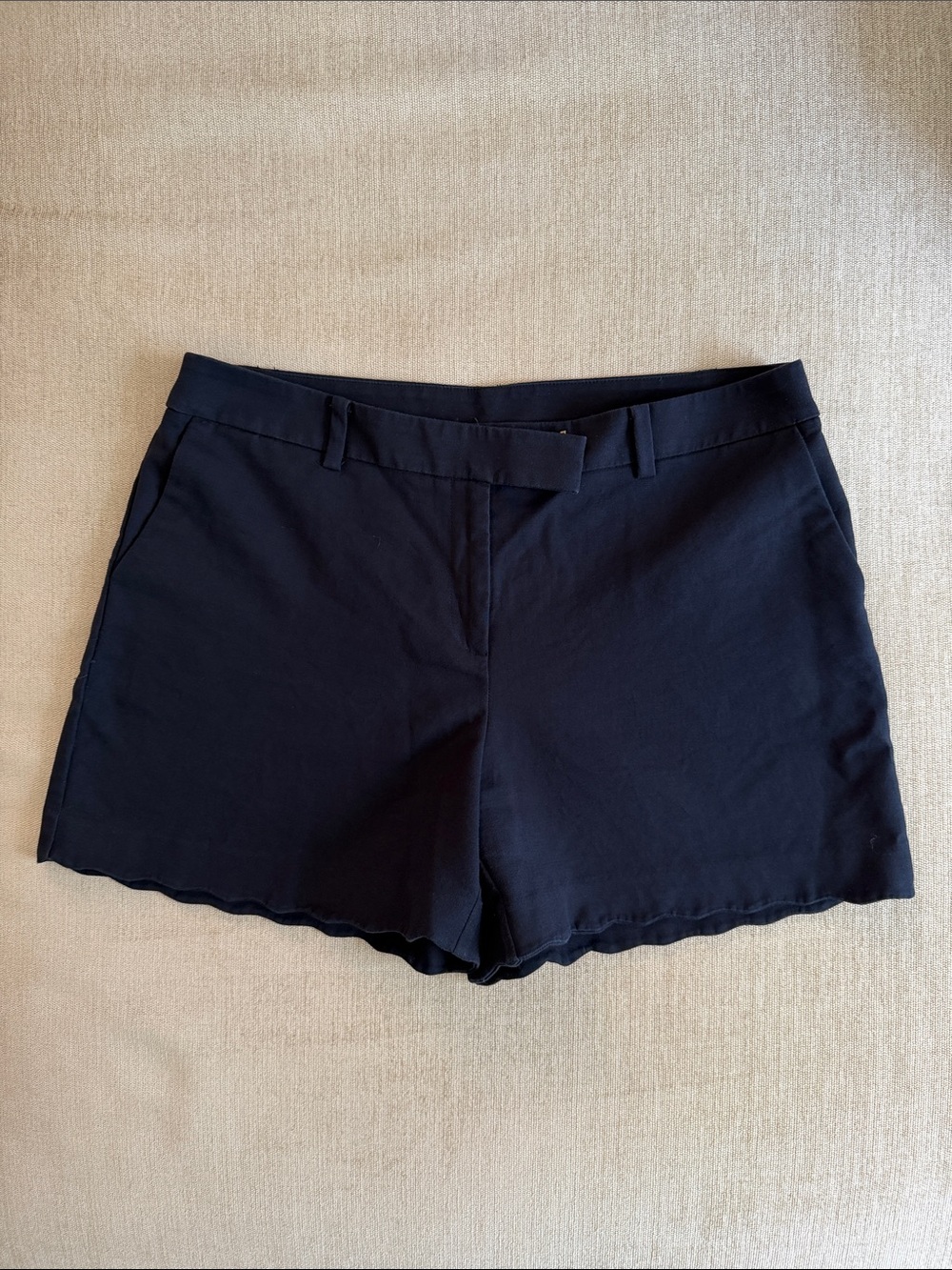 Anne Klein Scalloped Hem Cotton Blend Navy Blue Shorts Size 12